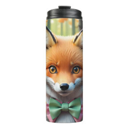 Niedlicher Fox mit einem grünen und rosa Bug Thermosbecher