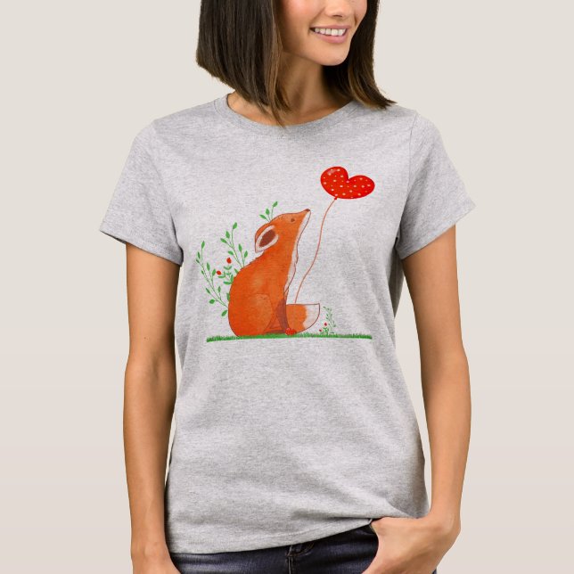 Niedlicher Fox mit einem Herzballon T-Shirt (Vorderseite)