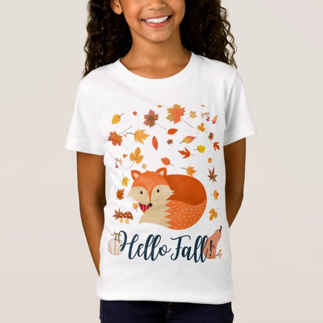 Niedlicher Fox mit Herbstlebern T-Shirt (Vorderseite)