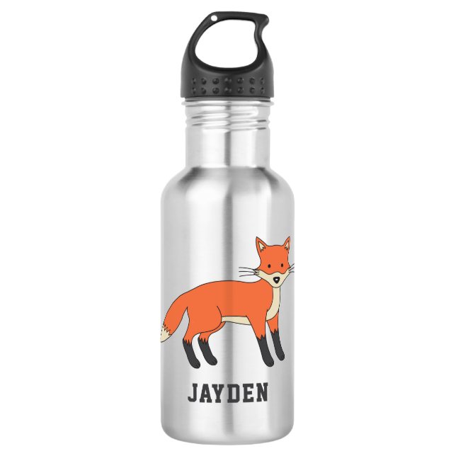Niedlicher Fox-Personalisierter Individuelle Name  Edelstahlflasche (Vorderseite)