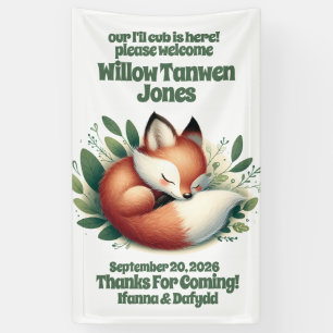 Niedlicher Fox-Schlaf in Blätter Babydusche Willko Banner