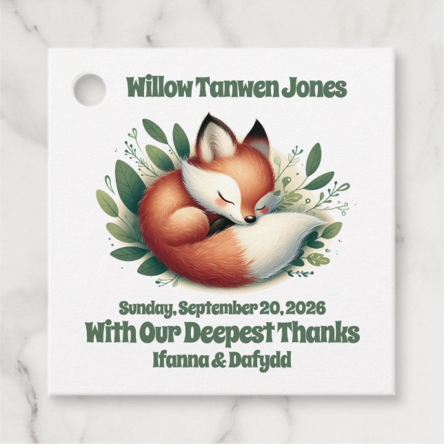 Niedlicher Fox-Schlaf in Blätter Kinderdusche Geschenkanhänger (Vorderseite)