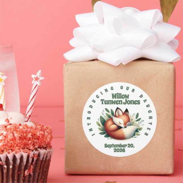 Niedlicher Fox-Schlaf in Blätter Kinderdusche Runder Aufkleber (Party)