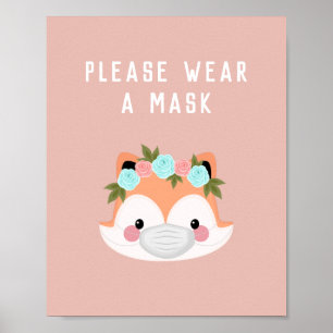 Niedlicher Foxencharakter floral tragen eine Maske Poster