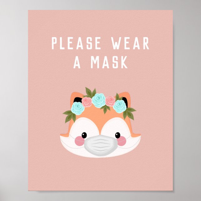 Niedlicher Foxencharakter floral tragen eine Maske Poster (Vorne)