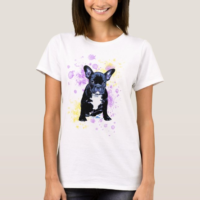 Niedlicher französische BulldoggeWatercolor Inky T-Shirt (Vorderseite)