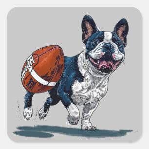 Niedlicher französischer Bulldog als Fußballspiele Quadratischer Aufkleber