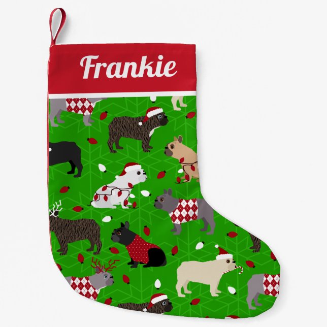 Niedlicher französischer Bulldog Green Kleiner Weihnachtsstrumpf (Vorderseite)