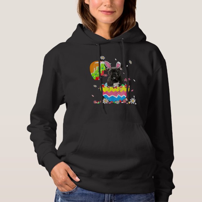 Niedlicher französischer Bulldog Hund Jagd Ei Bunn Hoodie (Vorderseite)