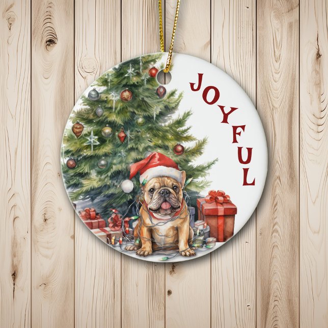 Niedlicher französischer Bulldog in Weihnachtsbele Keramik Ornament (Von Creator hochgeladen)
