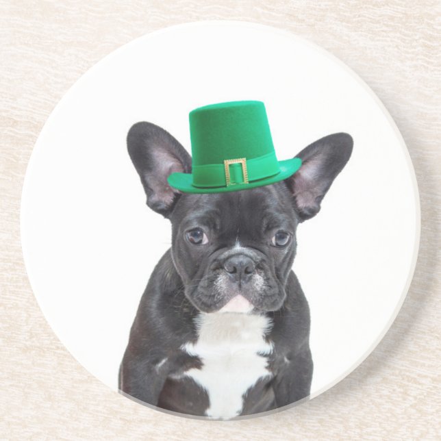 Niedlicher französischer Bulldog mit Hat St. Patri Getränkeuntersetzer (Vorne)