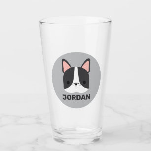 Niedlicher französischer Bulldog mit Personalisier Glas