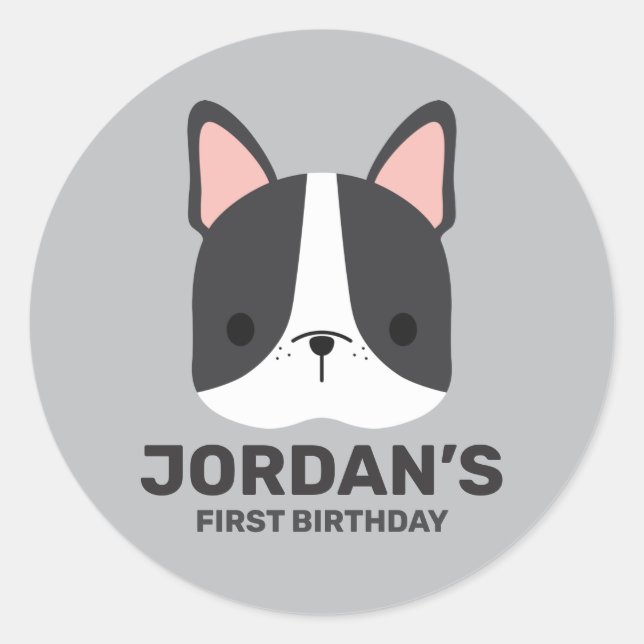 Niedlicher französischer Bulldog mit Personalisier Runder Aufkleber (Vorderseite)