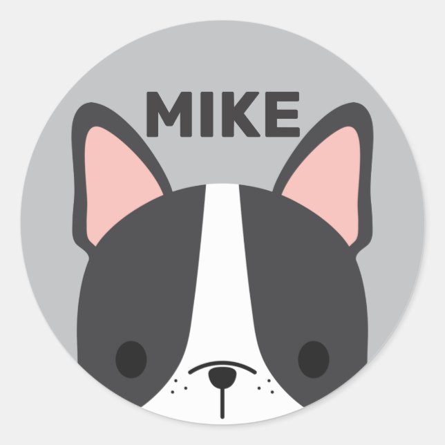 Niedlicher französischer Bulldog mit Personalisier Runder Aufkleber (Vorderseite)