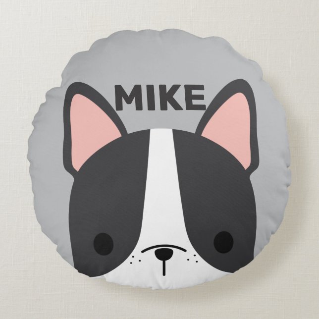 Niedlicher französischer Bulldog mit Personalisier Rundes Kissen (Vorderseite)