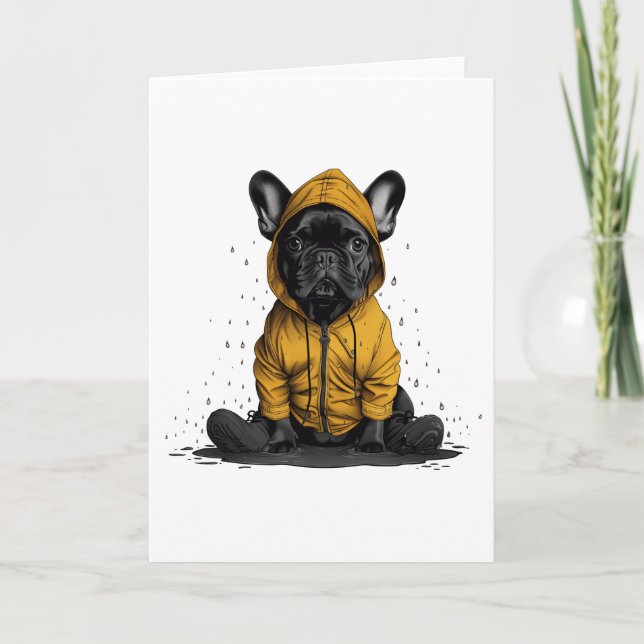 Niedlicher französischer Bulldog mit Regenmantel Karte (Vorderseite)