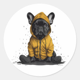 Niedlicher französischer Bulldog mit Regenmantel Runder Aufkleber