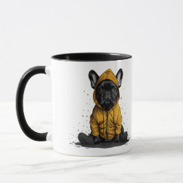 Niedlicher französischer Bulldog mit Regenmantel Tasse