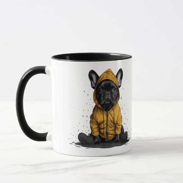 Niedlicher französischer Bulldog mit Regenmantel Tasse (Links)