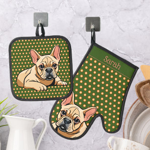 Niedlicher französischer Bulldog Ofenhandschuh & Topflappen-Set