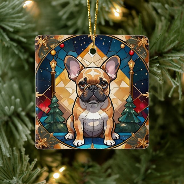 Niedlicher französischer Bulldog Pastell aus verke Keramikornament (Baum)