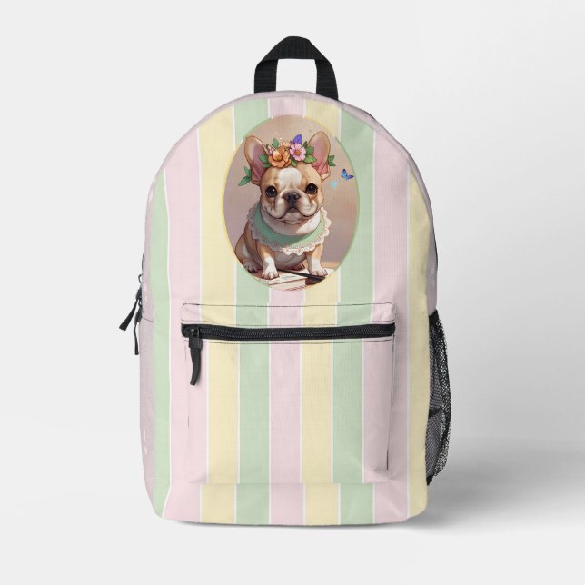 Niedlicher französischer Bulldog Pastell Lines Cot Bedruckter Rucksack (Vorderseite)