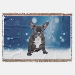 Niedlicher französischer Bulldog Puppy Snow Stars  Decke