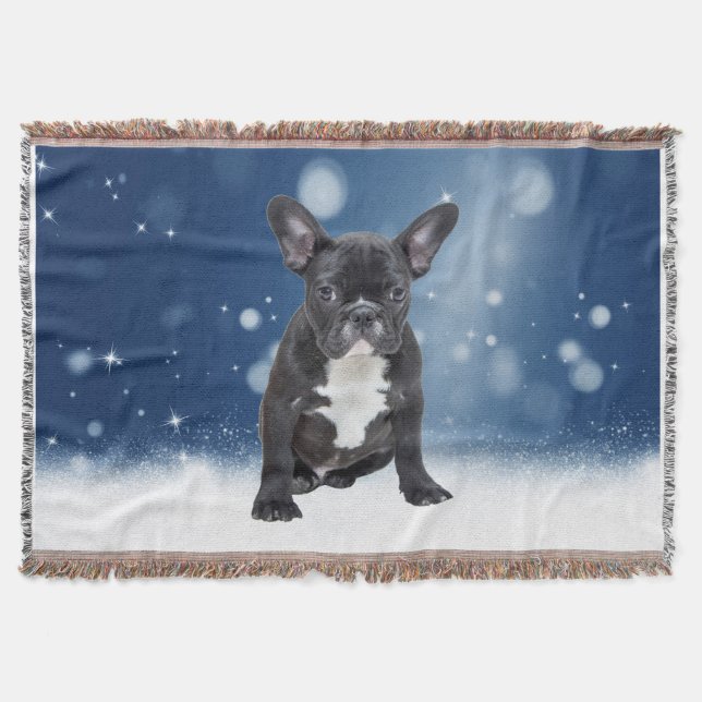 Niedlicher französischer Bulldog Puppy Snow Stars  Decke (Vorderseite)