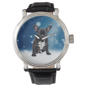 Niedlicher französischer Bulldog Snow Stars Armbanduhr