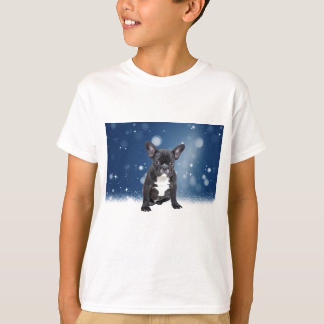 Niedlicher französischer Bulldog Snow Stars T-Shirt (Vorderseite)