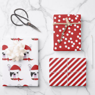 Niedlicher französischer Bulldog und Roter Streife Geschenkpapier Set