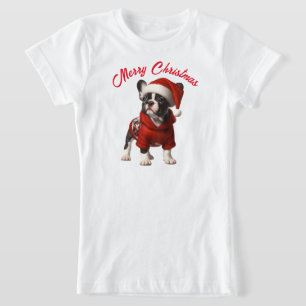 Niedlicher französischer Bulldog und Weihnachtsman T-Shirt