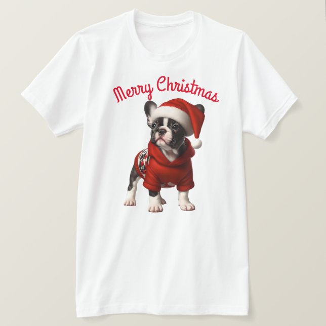 Niedlicher französischer Bulldog und Weihnachtsman T-Shirt (Design vorne)
