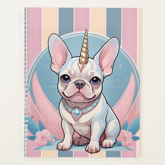 Niedlicher französischer Bulldog Unicorn Pastellro Planer (Vorderseite)