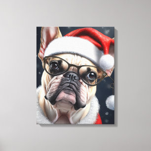Niedlicher französischer Bulldog Weihnachtsgeschen Leinwanddruck