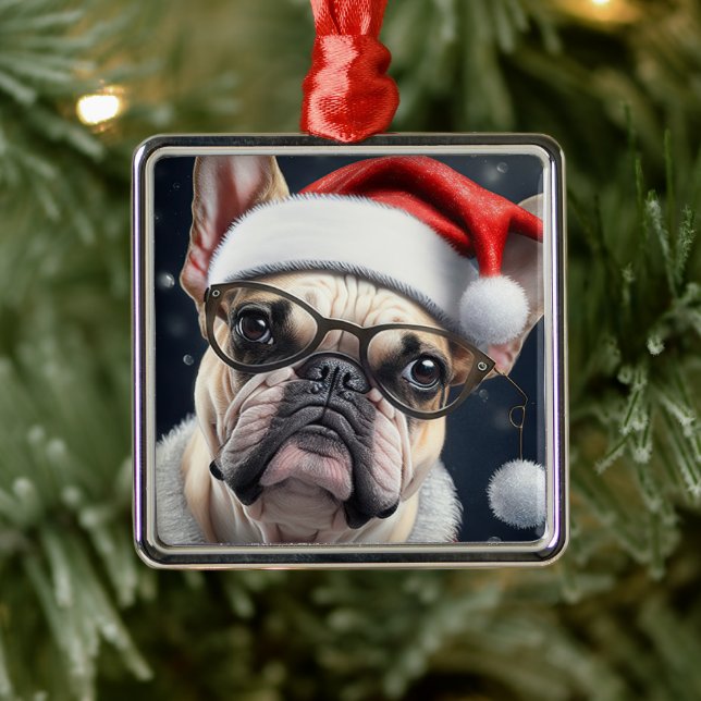Niedlicher französischer Bulldog Weihnachtsgeschen Ornament Aus Metall (Baum)
