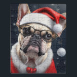 Niedlicher französischer Bulldog Weihnachtsgeschen Puzzle<br><div class="desc">Feiern Sie den Urlaub mit diesem charmanten Design mit einem niedlichen französischen Bulldog, der als Weihnachtsmann verkleidet ist. Dieses festliche Kunstwerk zeigt die Jungtiere in einem rot-weißen Santa-Outfit mit Brille und ist somit die perfekte Wahl für Hundefreunde und französische Bulldoggen-Fans. Das vielseitige Design ist ideal für eine breite Produktpalette, darunter...</div>