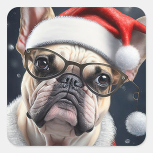Niedlicher französischer Bulldog Weihnachtsgeschen Quadratischer Aufkleber