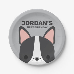 Niedlicher französischer Bulldog zum Geburtstag Pappteller