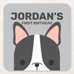 Niedlicher französischer Bulldog zum Geburtstag Rechteckiger Pappuntersetzer
