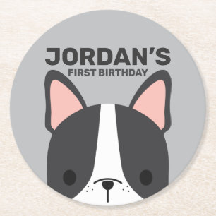 Niedlicher französischer Bulldog zum Geburtstag Runder Pappuntersetzer