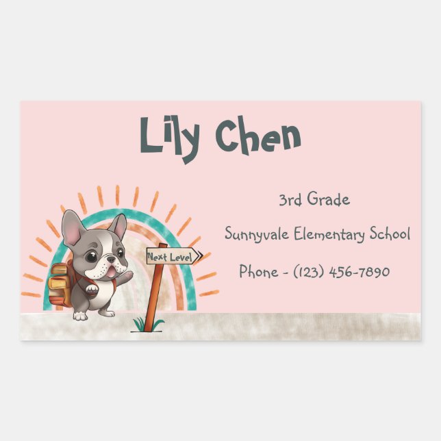 Niedlicher französischer Bulldog zurück in die Sch Rechteckiger Aufkleber (Vorderseite)