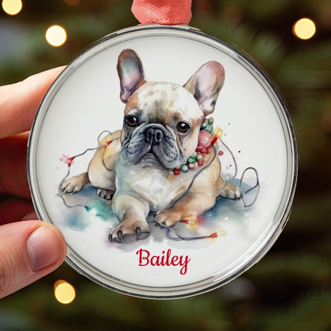 Niedlicher französischer Bulldogge Weihnachtsschmu Ornament Aus Metall (Von Creator hochgeladen)