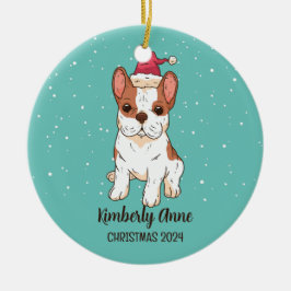 Niedlicher französischer Bulldogge Weihnachtsschne Keramik Ornament