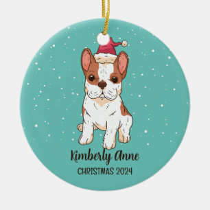 Niedlicher französischer Bulldogge Weihnachtsschne Keramik Ornament