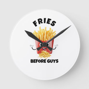 Niedlicher französischer Fries Cartoon Hoodie & T- Runde Wanduhr