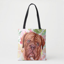 Niedlicher französischer Mastiff mit rosa Blume-Mu