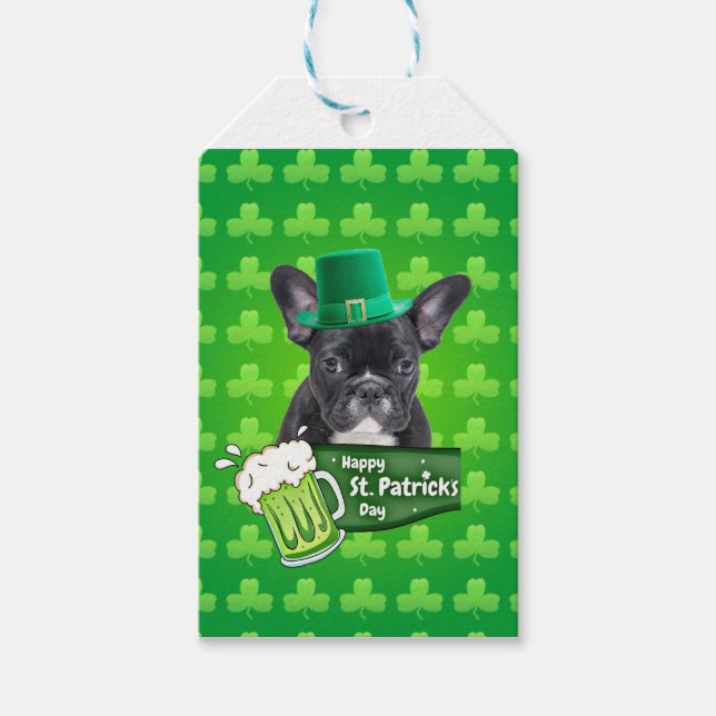 Niedlicher French Bulldog Welppy Hat St. Patrick D Geschenkanhänger (Vorderseite)