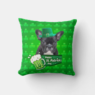 Niedlicher French Bulldog Welppy Hat St. Patrick D Kissen