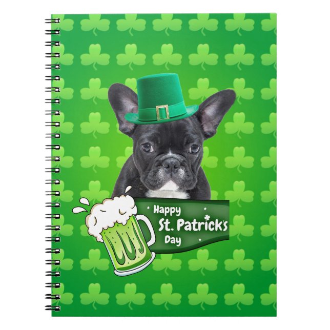 Niedlicher French Bulldog Welppy Hat St. Patrick D Notizblock (Vorderseite)